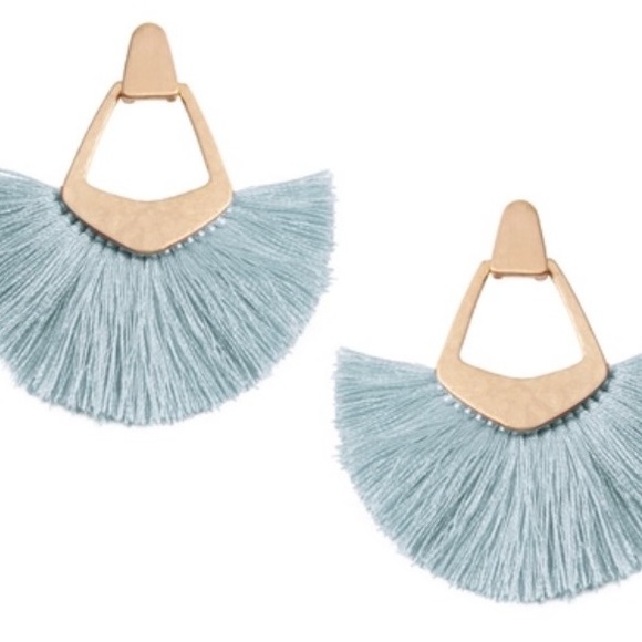 Bohemian Silky Thread Tassel Fringe Statement Drop Earrings 
- LIGHT BLUE - Picture 2 of 4